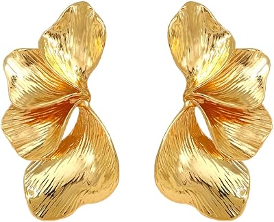 Flower Earrings For Women, Two Tone Design Statement Drop Dangle Earrings for Vacation Leaf Wing Fashion Jewelry